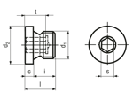 Dibujo técnico con dimensiones de Tapones roscados con hueco hexagonal sin junta de estanqueidad sin junta de estanqueidad