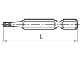 Dessin technique avec dimensions de Embouts de tournevis carrés 1/4" pour vis à huit pans creux, exécution longue