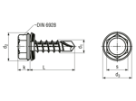 Technical drawing with dimensions of ecosyn® MRX KHS - Hex head self-drilling screws with sealing washer