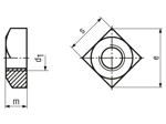 Dibujo técnico con dimensiones de Tuercas cuadradas