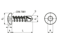 Dessin technique avec dimensions de ecosyn® drill N1 - Vis autoperceuses à tête cylindrique bombée à huit pans creux