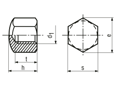 Disegno tecnico con quote di Dadi esagonali ciechi forma bassa