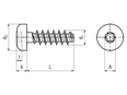 Dessin technique avec dimensions de EJOT PT® - Vis à tête bombée à six lobes internes Torx plus® / Autosert®