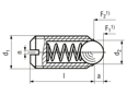 Technical drawing with dimensions of HALDER EH 22040. - Spring plungers with ball and slot