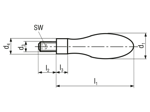 Technical drawing with dimensions of Fixed handles with threaded pin and hex socket