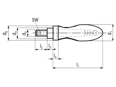 Technical drawing with dimensions of Revolving handles with threaded pin and hex socket