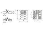Technical drawing with dimensions of ELESA® CFAX-SH - Hinges with pass-through holes for countersunk head screws