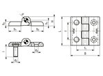 Technical drawing with dimensions of ELESA® CFM-p-SH - Hinges with threaded studs, steel nickel plated and pass-through holes for countersunk head screws