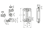 Technical drawing with dimensions of ELESA® CFSW-C-C - Hinges with built-in safety multiple switch 8-pole male connector bottom axial output
