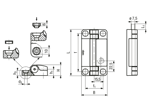 Dibujo técnico con dimensiones de ELESA® CFSW-F-A - Bisagras con interruptor de seguridad integrado Cable de 2 o 5 m, salida de 8 hilos superior