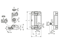 치수가 포함된 기술 도면: ELESA® CFSW-C-B - Hinges with built-in safety multiple switch 8-pole male connector back output
