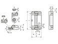 Technische Zeichnung mit Maßen von ELESA® CFSW-F-A - Scharniere mit integriertem Sicherheitsschalter 2 oder 5 m Kabel, 8-Leiter Ausgang oben