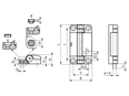 Technical drawing with dimensions of ELESA® CFSW-F-C - Hinges with built-in safety multiple switch 2 or 5 m cable, 8 conductors, bottom axial output