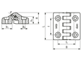 Disegno tecnico con quote di ELESA® CFA-F-CH - Cerniere con fermo a 90° con fori passanti e sede per viti a testa cilindrica