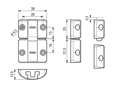 Technische Zeichnung mit Maßen von ELESA® BMS - Türschnäpper zum sperren und entsperren