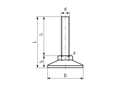 Dibujo técnico con dimensiones de ELESA® LX - Patas niveladoras con pernos roscados, sin inserto de goma antiderrapante Perno roscado: acero galvanizado