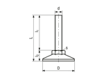 Disegno tecnico con quote di ELESA® LX - Piedini di regolazione con stelo filettato, senza inserto antiscivolo in gomma Stelo filettato: acciaio zincato lucido