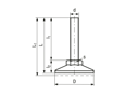 Dessin technique avec dimensions de ELESA® LX-AS - Pieds réglables avec goujon fileté, avec insert en caoutchouc antidérapant Boulon fileté : acier zingué brillant