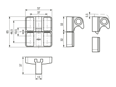 Dessin technique avec dimensions de ELESA® BMST.L - Fermetures de porte à déclic pour profilés en T blocage à déclic et levier de déblocage manuel