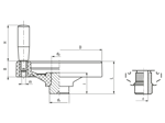 Technical drawing with dimensions of ELESA® VDN.FP+I-A - Solid handwheels with revolving handle, black-oxide steel hub, ring matte anodized aluminum through hole H7