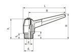 Technical drawing with dimensions of ELESA® MR.B - Adjustable handles with brass boss