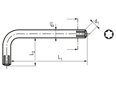 Dessin technique avec dimensions de Clés mâles coudées pour vis à six lobes internes