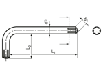 Dibujo técnico con dimensiones de Llaves acodadas para tornillos con hueco hexalobular