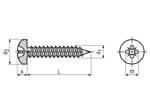 Disegno tecnico con quote di Viti autofilettanti a testa bombata con impronta a croce Pozidriv forma Z e punta conica forma C