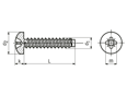 Dessin technique avec dimensions de Vis à tôle à tête cylindrique bombée avec empreinte cruciforme Pozidriv forme Z et à bout plat forme F