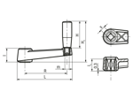 Technical drawing with dimensions of ELESA® MT-AS - Crank handles with revolving handle and black-oxide steel boss with square through-hole H9