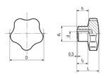 Technische Zeichnung mit Maßen von ELESA® VC.192 - Sterngriffe mit Metallbuchse Messingbuchse mit Sacklochgewinde