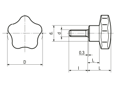 Disegno tecnico con quote di ELESA® VC.192-SST-p - Volantini a lobi con prigioniero filettato in INOX