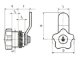 Dessin technique avec dimensions de ELESA® VC.309 - Fermetures à levier avec came de fermeture pliée en acier zingué