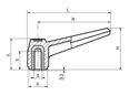 Dessin technique avec dimensions de ELESA® MF. - Poignées à levier douille en laiton avec filetage borgne