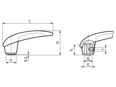 Dessin technique avec dimensions de ELESA® M.180 - Poignées à levier douille en laiton avec trou carré