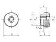 Disegno tecnico con quote di ELESA® B.193 FP - Manopole zigrinate boccola in ottone con foro passante filettato
