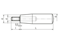 Dibujo técnico con dimensiones de ELESA® I.280 p - Empuñadura espárrago roscado de acero cincado brillante