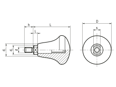 Disegno tecnico con quote di ELESA® I.229+x - Impugnature girevoli perno filettato in acciaio zincato con due facce piane