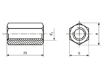 Dessin technique avec dimensions de Ecrous hexagonaux de rallonge ~3d