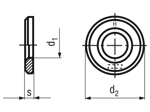 Dibujo técnico con dimensiones de Arandelas planas biselada para tornillos y tuercas hexagonales