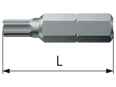 Technical drawing with dimensions of Screwdriver Bits 1/4" for Torx plus® recessed screws, short type