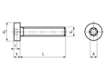 Dessin technique avec dimensions de Vis à tête cylindrique à six lobes internes avec tête basse, entièrement filetées