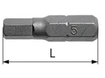 Dessin technique avec dimensions de Embouts de tournevis 1/4" pour vis à six pans creux, exécution courte