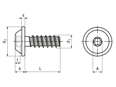 Technische Zeichnung mit Maßen von EJOT DELTA PT® - Linsenkopfschrauben mit angepresster Scheibe mit Innensechsrund Torx plus® / Autosert®