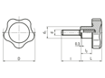 Disegno tecnico con quote di ELESA® VC.692-SST-p - Volantini a lobi con prigioniero filettato in INOX