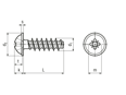 Dessin technique avec dimensions de EJOT PT® - Vis à tête bombée avec rondelle pressée avec empreinte cruciforme Pozidriv forme Z