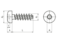 Technische Zeichnung mit Maßen von EJOT PT® - Linsenkopfschrauben mit Innensechsrund Torx®