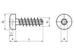 Technische Zeichnung mit Maßen von EJOT PT® - Linsenkopfschrauben mit Innensechsrund Torx®