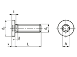 Disegno tecnico con quote di Viti a testa cilindrica larga estremamente ribassata con cava esalobata