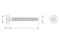 Dessin technique avec dimensions de Vis à tête ronde pour panneaux d'agglomérés entièrement filetées, à six lobes internes